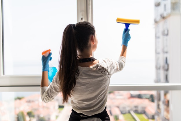 people-housework-housekeeping-concept-happy-woman-gloves-cleaning-window-with-rag-cleanser-spray-home_231208-575